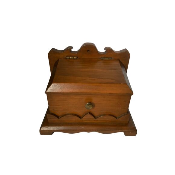 Vintage 1970s Handmade Wood Recipe Box Castlecore Signed - Picture 2 of 10